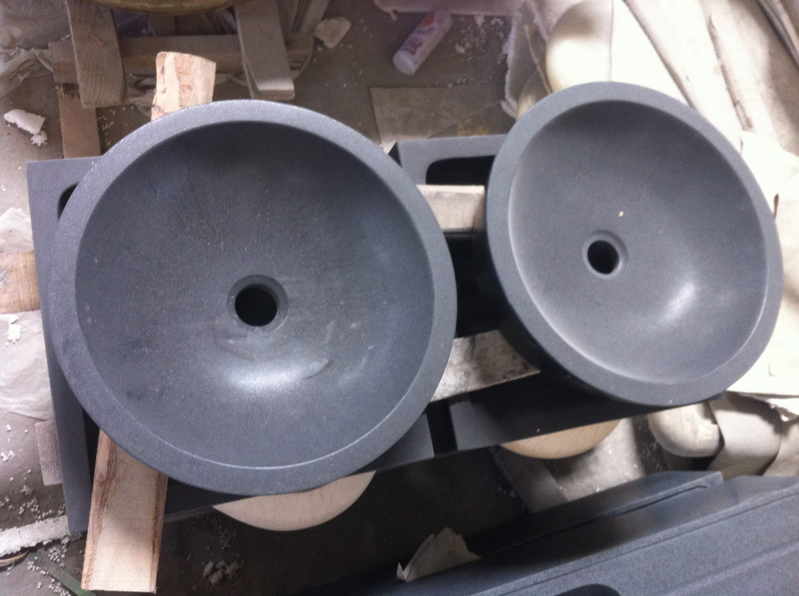 Black granite sink honed